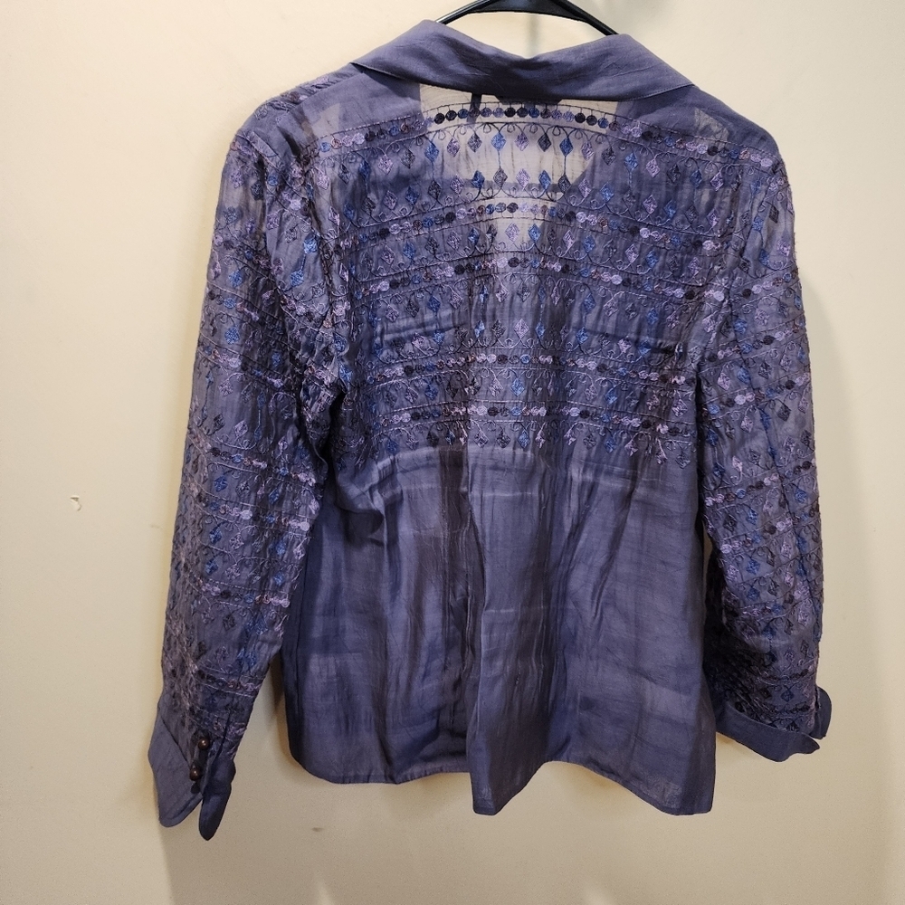 Nic + Zoe Purple Long Sleeve Embellished Lyocell Button Down Shirt Size 10 - Picture 10 of 14
